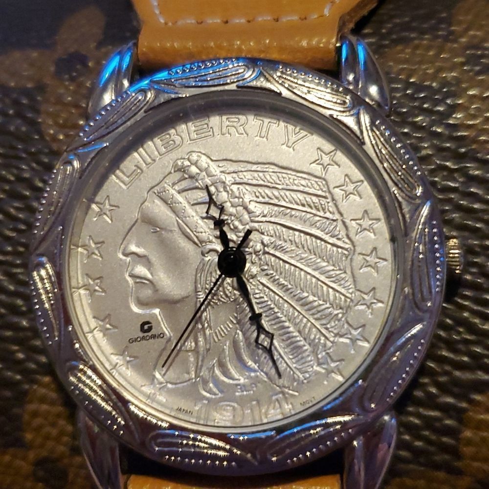 Giordano Replica Indian Head Coin 1914 Watch Womens Concho‎ Leather Band